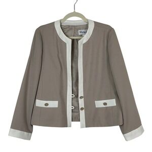VTG Henry Lee Chanel Style Jacket Size‎ 14 Taupe Cream Gold Pearl Button